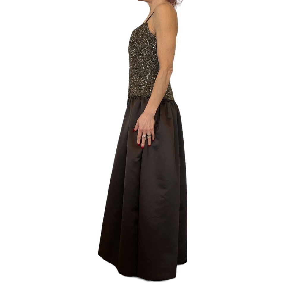 BOB MACKIE WOMEN VINTAGE 80'S SLEEVELSS BROWN BEADED SATIN BALL EVENING GOWN S/M - Picture 7 of 11